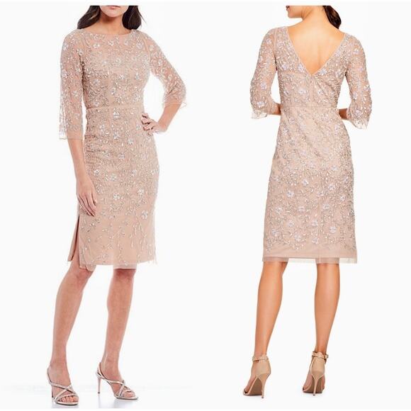 Aidan Mattox Beaded Blush Formal Dress 3/4 Sleeves SZ 8 NWT - Picture 1 of 14